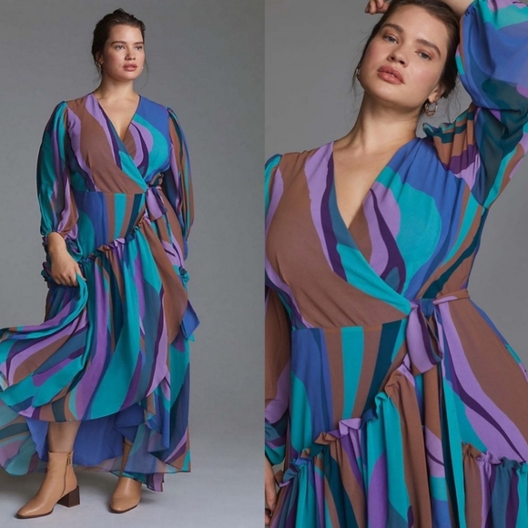 Anthropologie Dresses & Skirts - Anthropologie Balloon Sleeve Flowy Maxi Wrap Dress